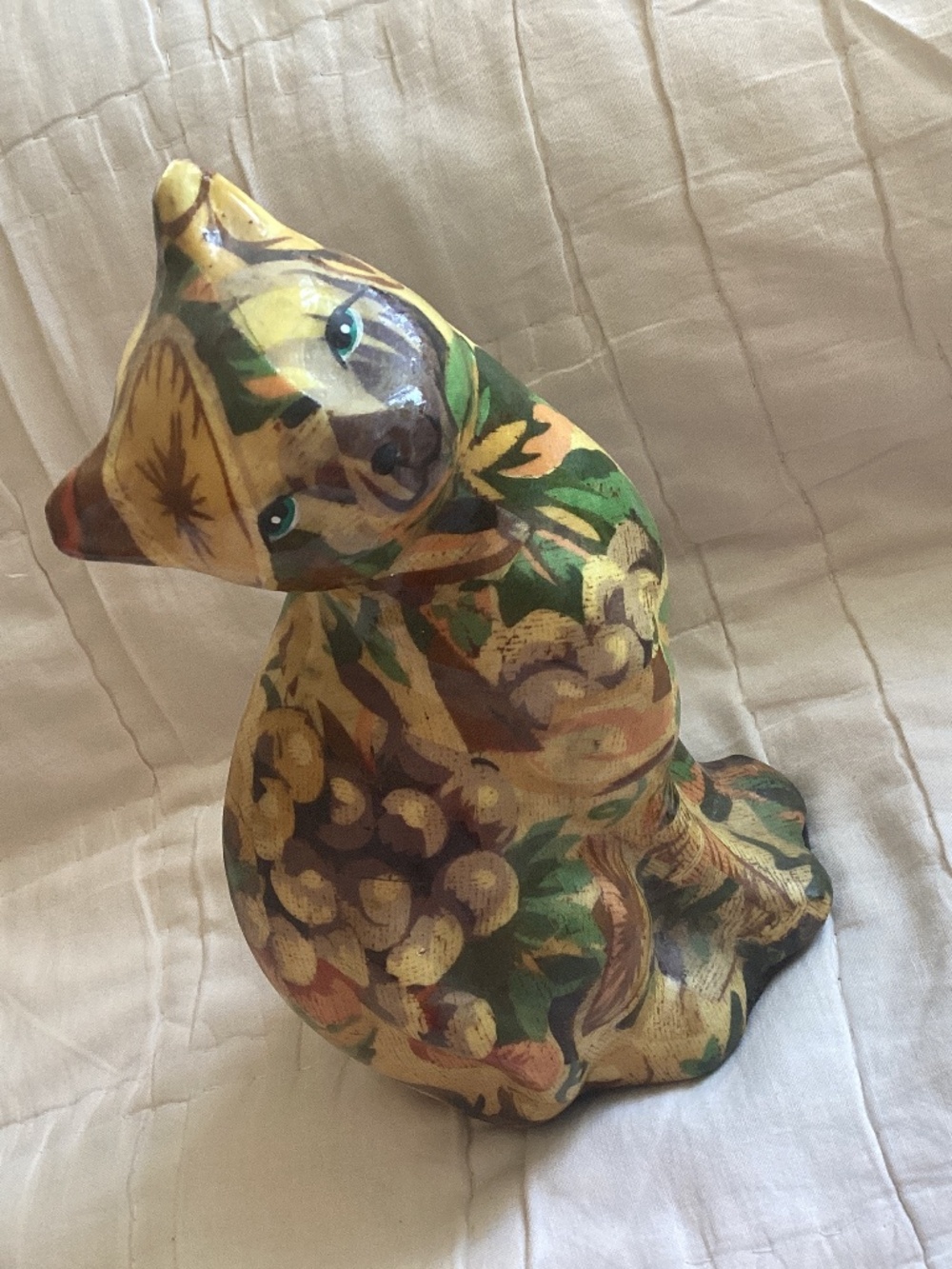 VINTAGE FRUIT & FLOWER DECOUPAGE CERAMIC CAT